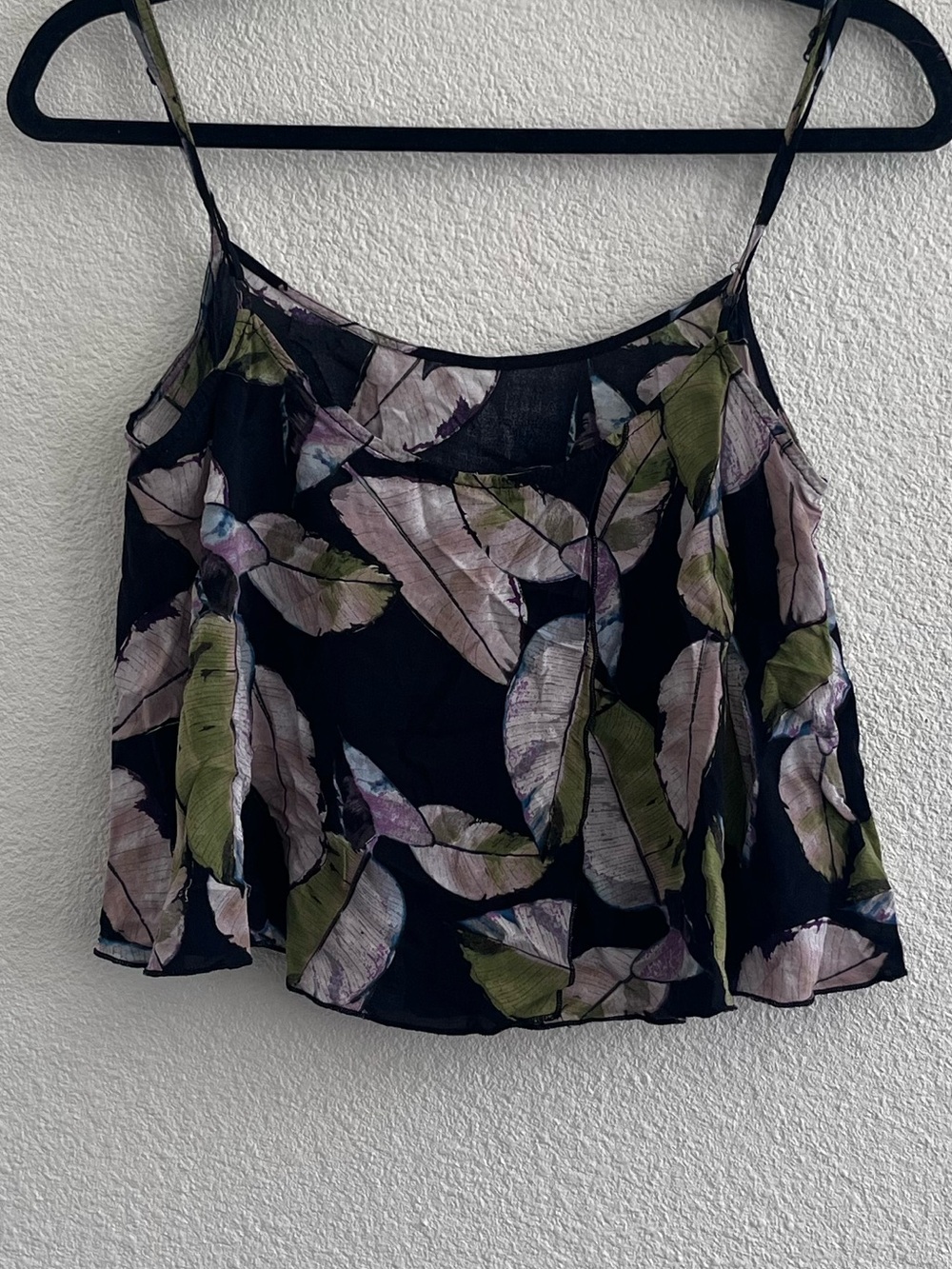 Women's Black Floral Leaf Cami Top
